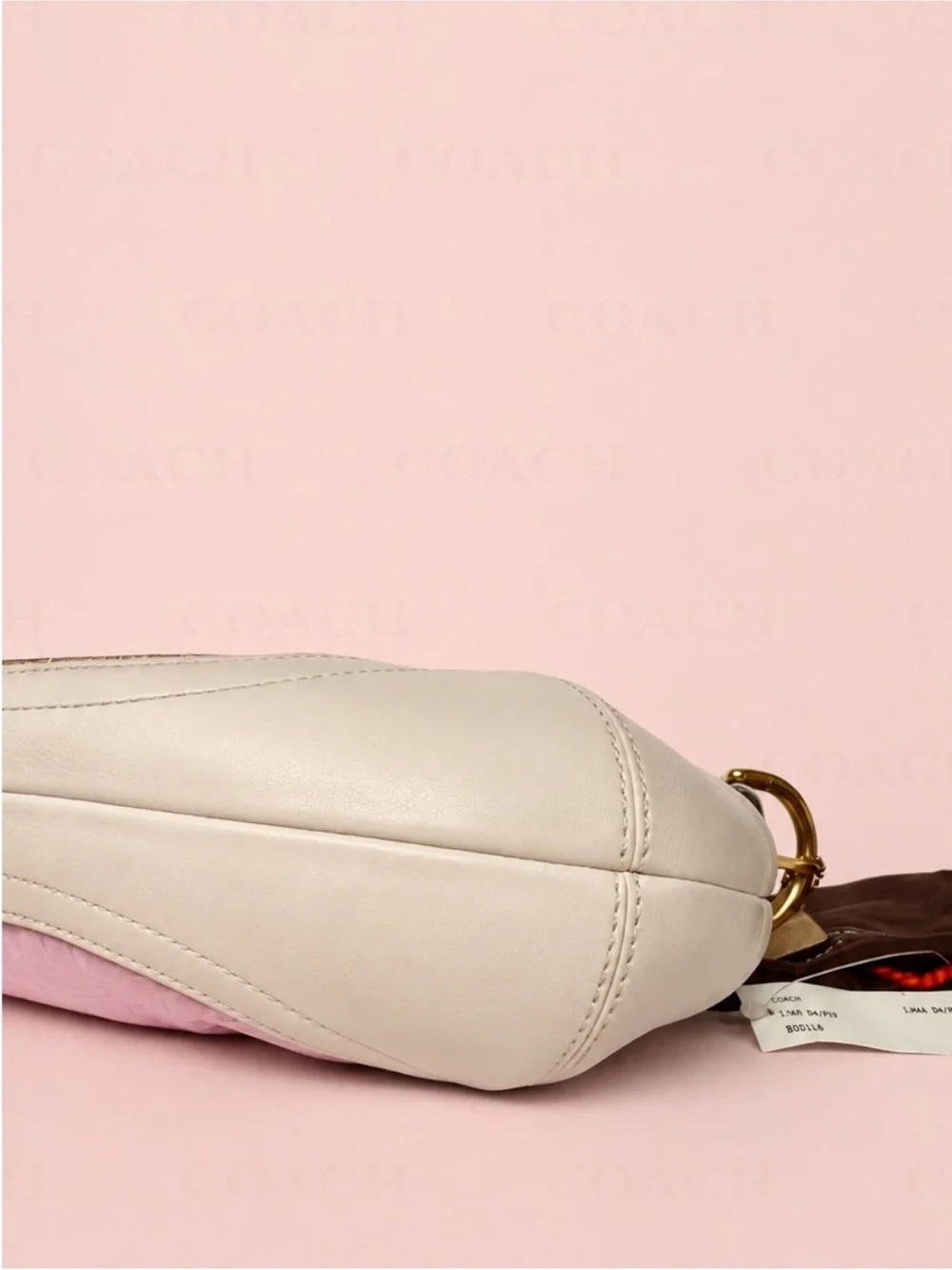Coach Pink Jacquard Hobo Shoulder Bag with Cream Trim